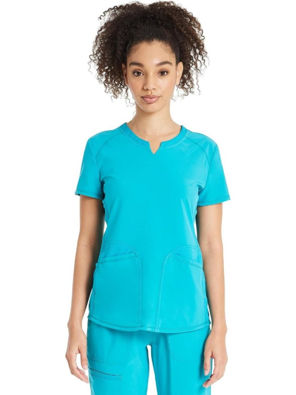 Women's Notch Neck Scrub Top with 3 Pockets | Moisture Control Fabric